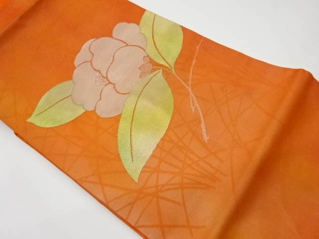 JAPANESE KIMONO / VINTAGE NAGOYA OBI FOR SUMMER / WOVEN CAMELLIA